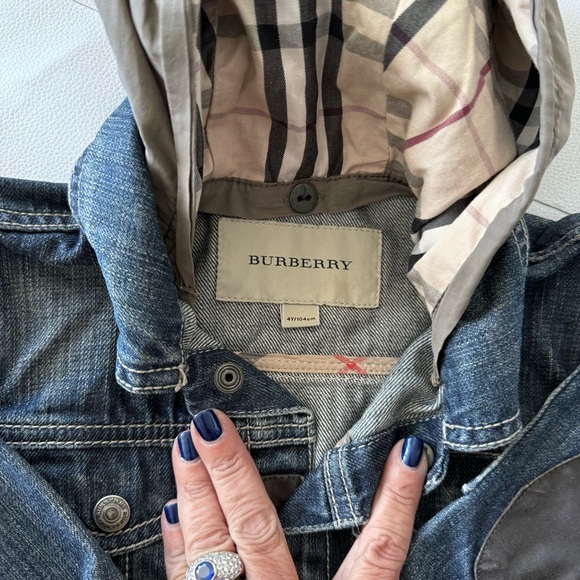 Baby kid vest jacket denim jean 4T Burberry removable hood blue - Picture 3 of 5
